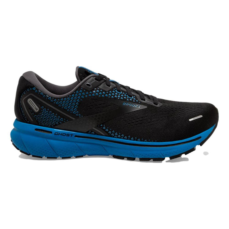 Men's Brooks Ghost 14, Black/Blackened Pearl/Blue, 8 2E Wide