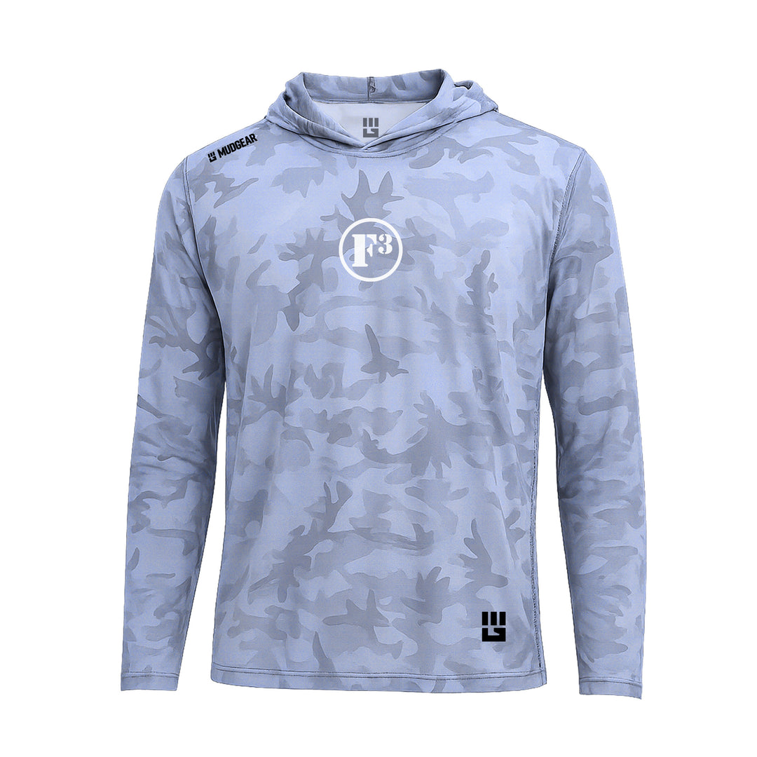 CLEARANCE ITEM -  MudGear Sun Hoodie (Light Grey Camo - white logo)