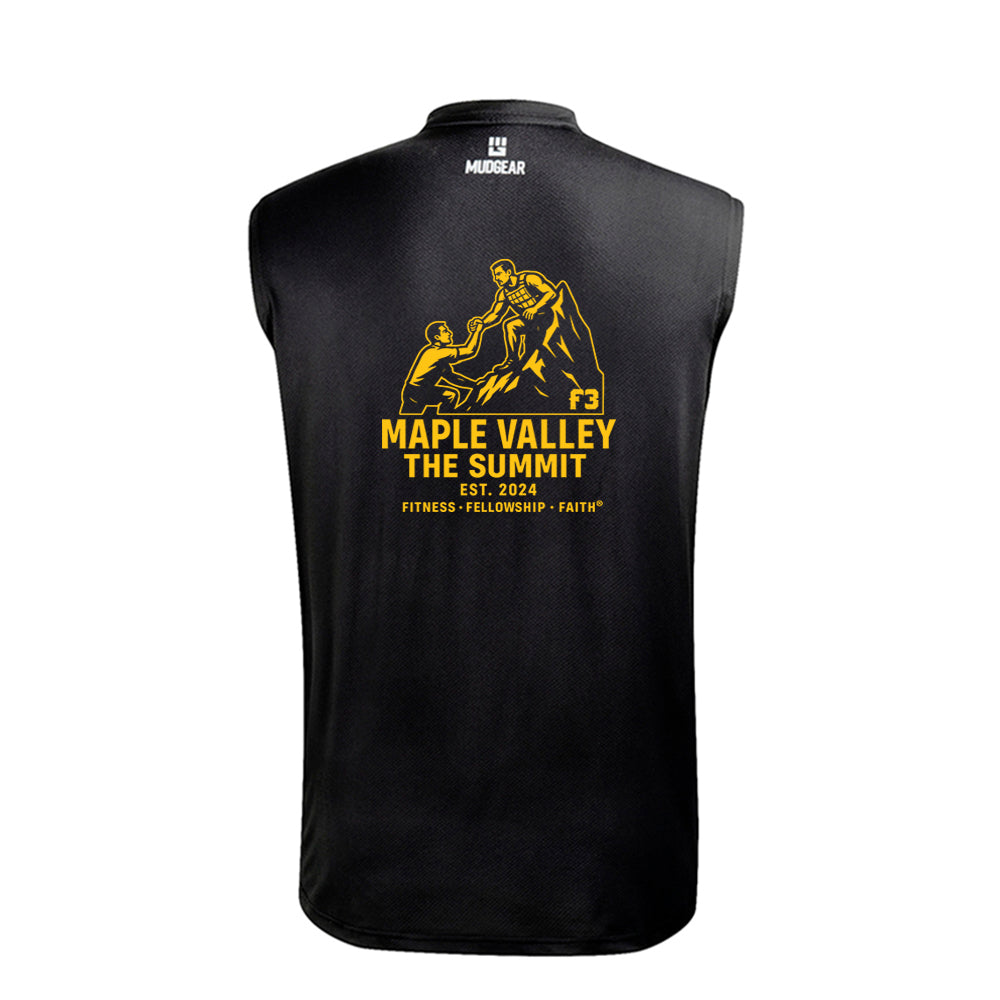 CLEARANCE ITEM - F3 Maple Valley The Summit - MudGear Men's Fitted Performance Shirt VX - Sleeveless (Black/Large)
