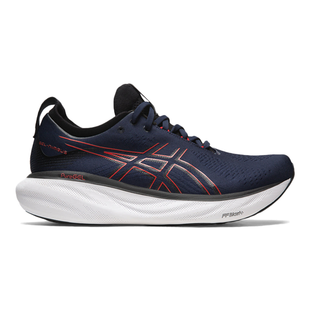 Men's Asics Gel-Nimbus 25, Midnight/Electric Red, 7 D Medium