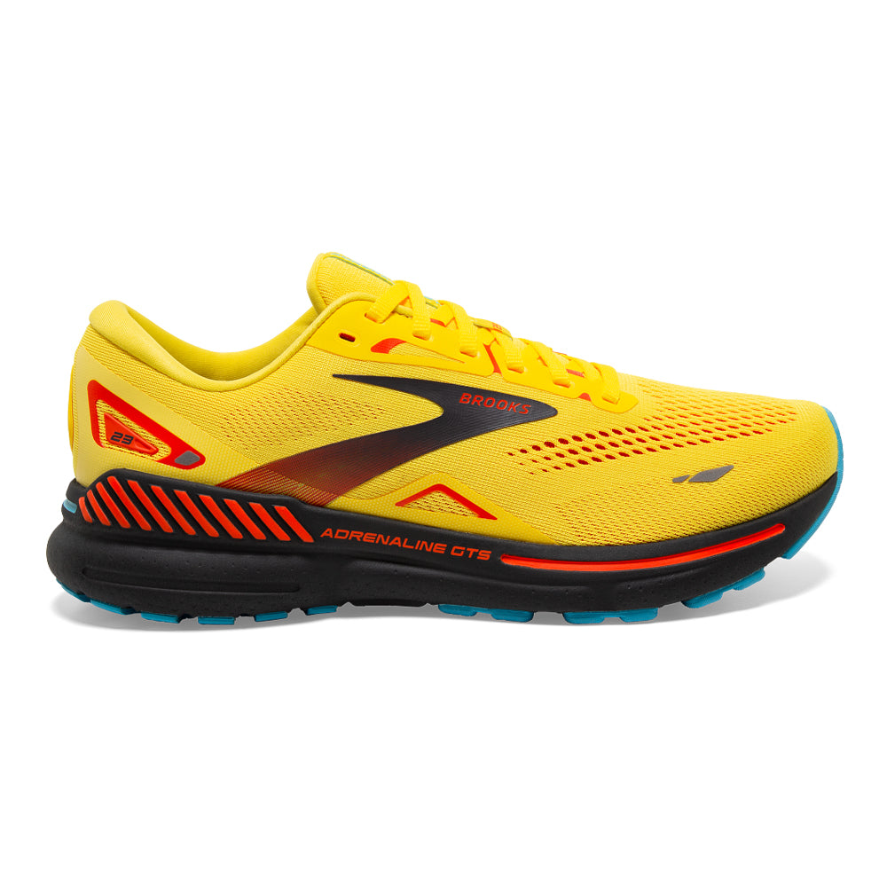 Men's Brooks Adrenaline GTS 23, Yellow/Foraged Iron/Orange, 12.5 D Medium