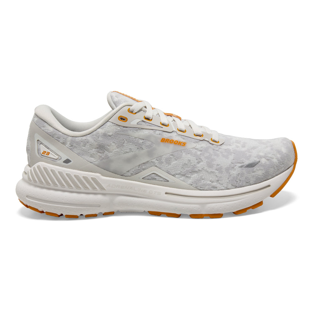 Men's Brooks Adrenaline GTS 23, Blanc/Gray/Sunflower, 7 D Medium