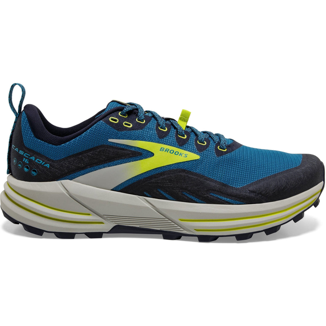 Men's Brooks Cascadia 16, Mykonos Blue/Peacoat/Lime, 12.5 D Medium