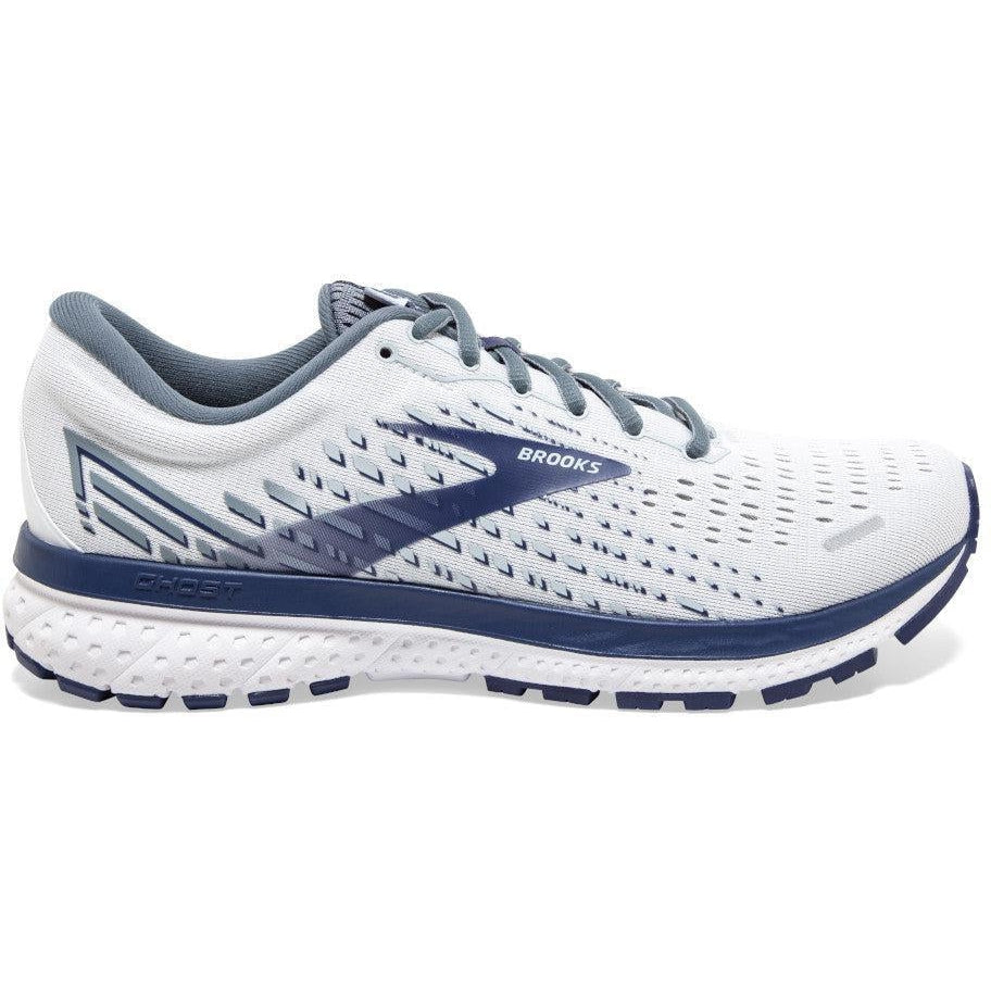 Men's Brooks Ghost 13, White/Grey/Deep Cobalt, 8 2E Wide