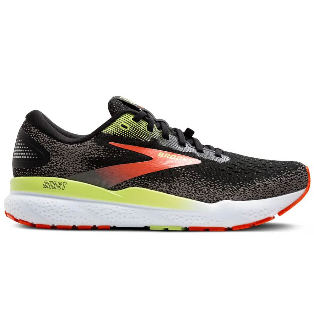 Men's Brooks Ghost 16 GTX, Black/Mandarin Red/Green, 9.5 D Medium