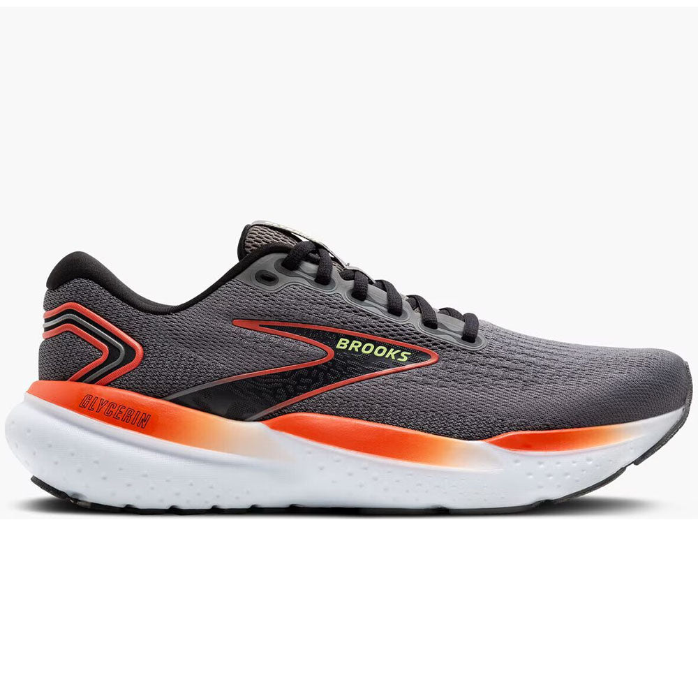 Men's Brooks Glycerin 21, Grey/Mandarin Red/Green, 12 D Medium