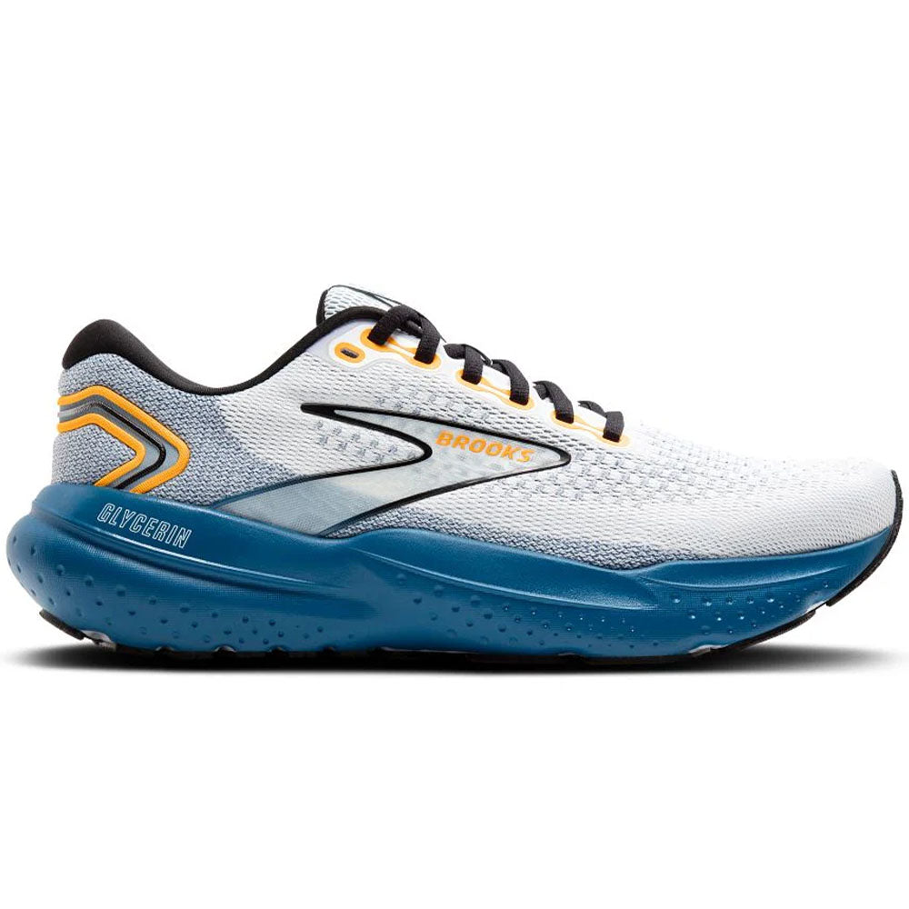 Men's Brooks Glycerin 21, White/Sapphire/Orange, 8 D Medium