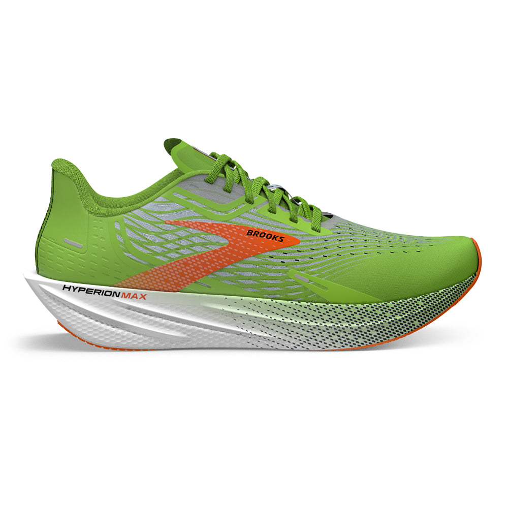 Men's Brooks Hyperion Max, Green Gecko/Red Orange/White, 8 D Medium