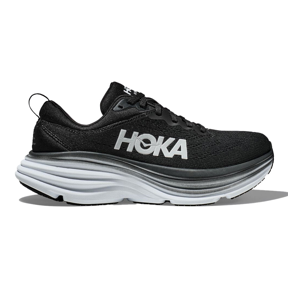 Men's Hoka Bondi 8, Black/White, 8 D Medium