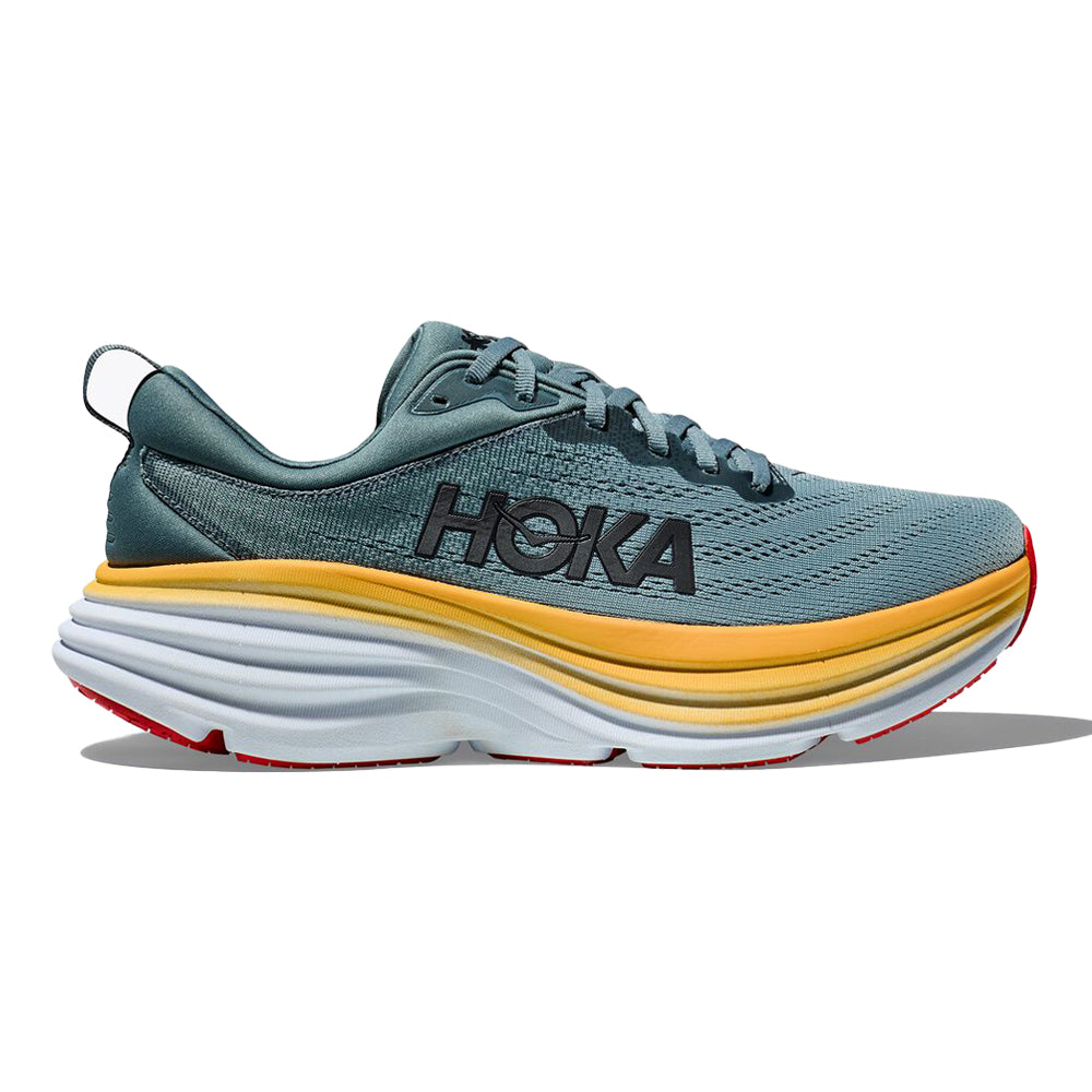 Men's Hoka Bondi 8, Goblin Blue/Mountain Spring, 8 2E Wide