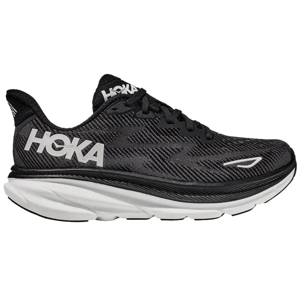 Men's Hoka Clifton 9, Black/White, 10 2E Wide