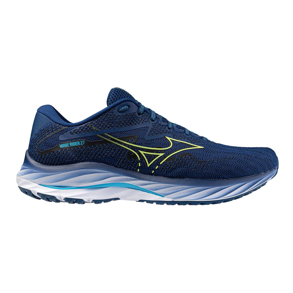 Men's Mizuno Wave Rider 27, Navy Peony/Sharp Green, 9.5 D Medium
