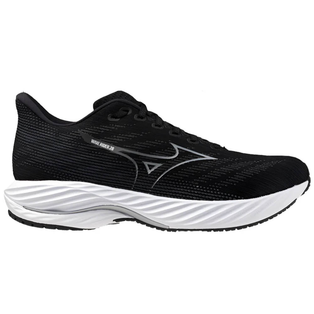 Men's Mizuno Wave Rider 28, Black/Silver, 9 D Medium