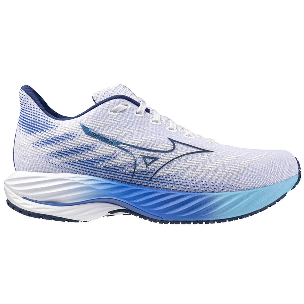 Men's Mizuno Wave Rider 28, White/Estate Blue, 10.5 2E Wide