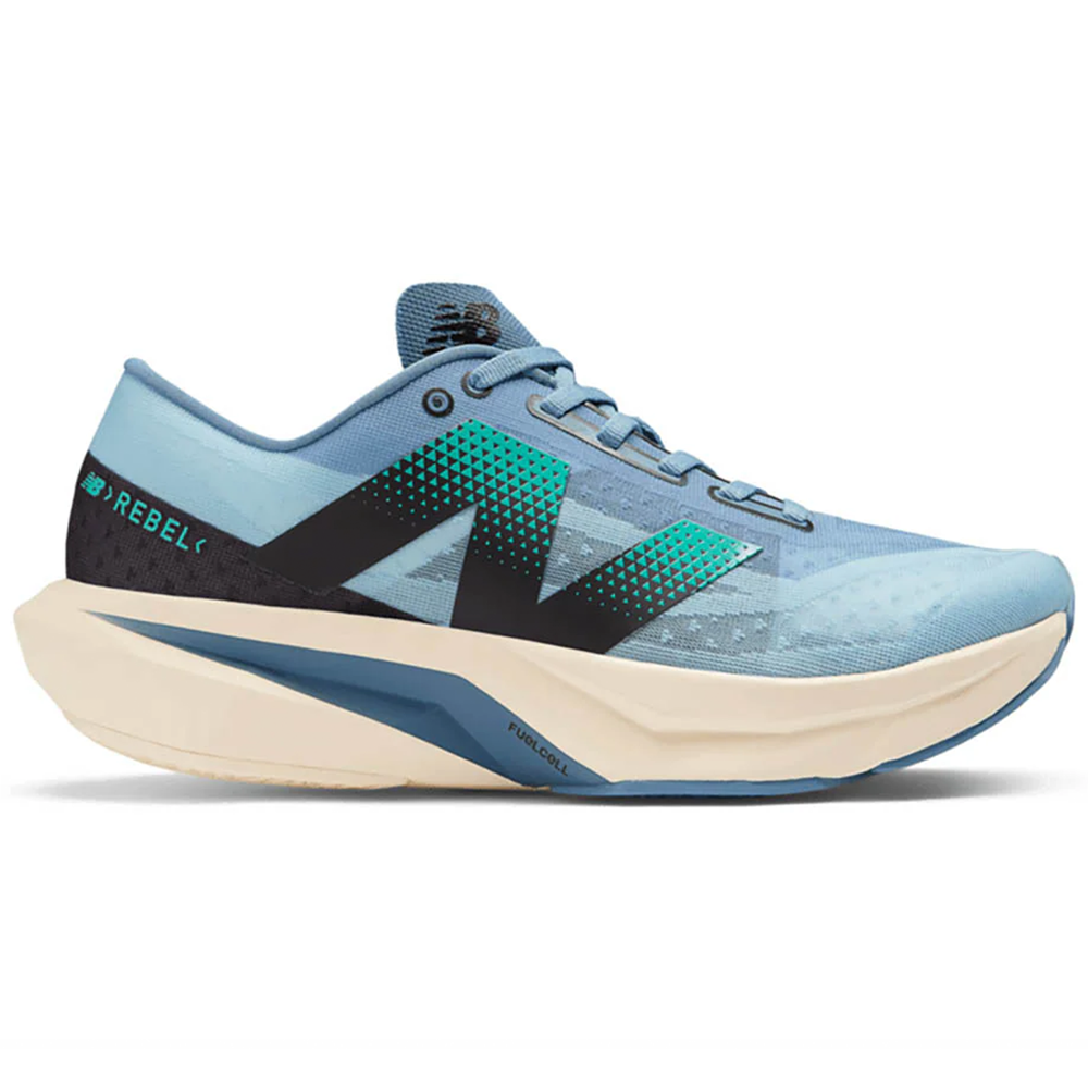 Men's New Balance FuelCell Rebel v4, Heron Blue/Chrome Blue/Black/Cyber Jade, 12 D Medium