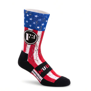 MudGear F3 Custom 360 - Crew Height Socks - USA Flag (1-pair pack)