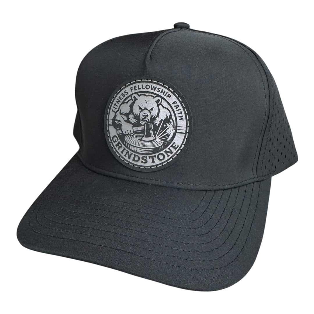 F3 Grindstone in Black & White Leatherette Patch Hat Pre-Order July 2025