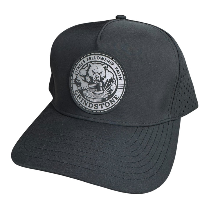 F3 Grindstone in Black & White Leatherette Patch Hat Pre-Order July 2025