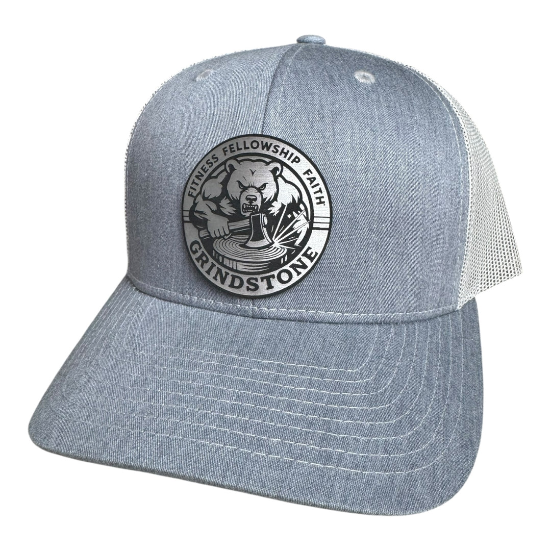 F3 Grindstone in Black & White Leatherette Patch Hat Pre-Order July 2025