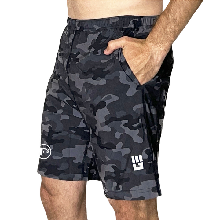 F3 MudGear Men's Freestyle Shorts (Black/Gray Camo)