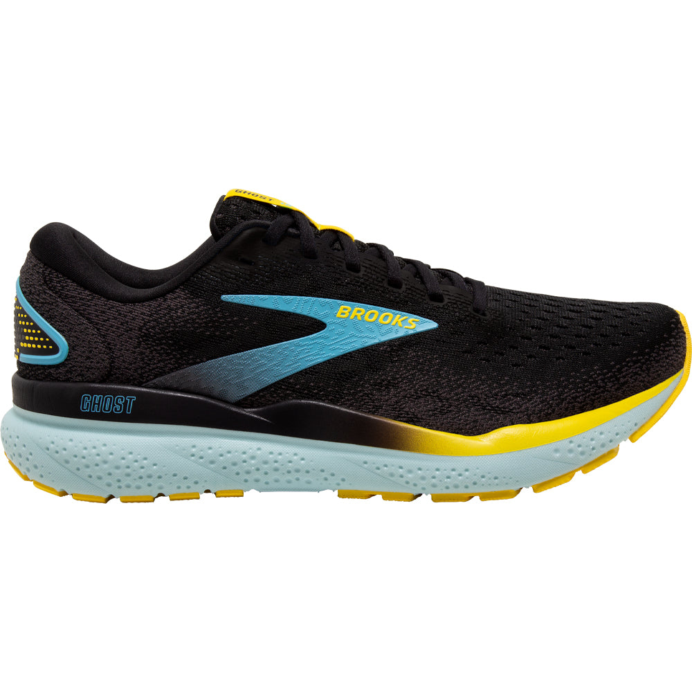 Men's Brooks Ghost 16, Black/Forged Iron/Blue, 14 2E Wide