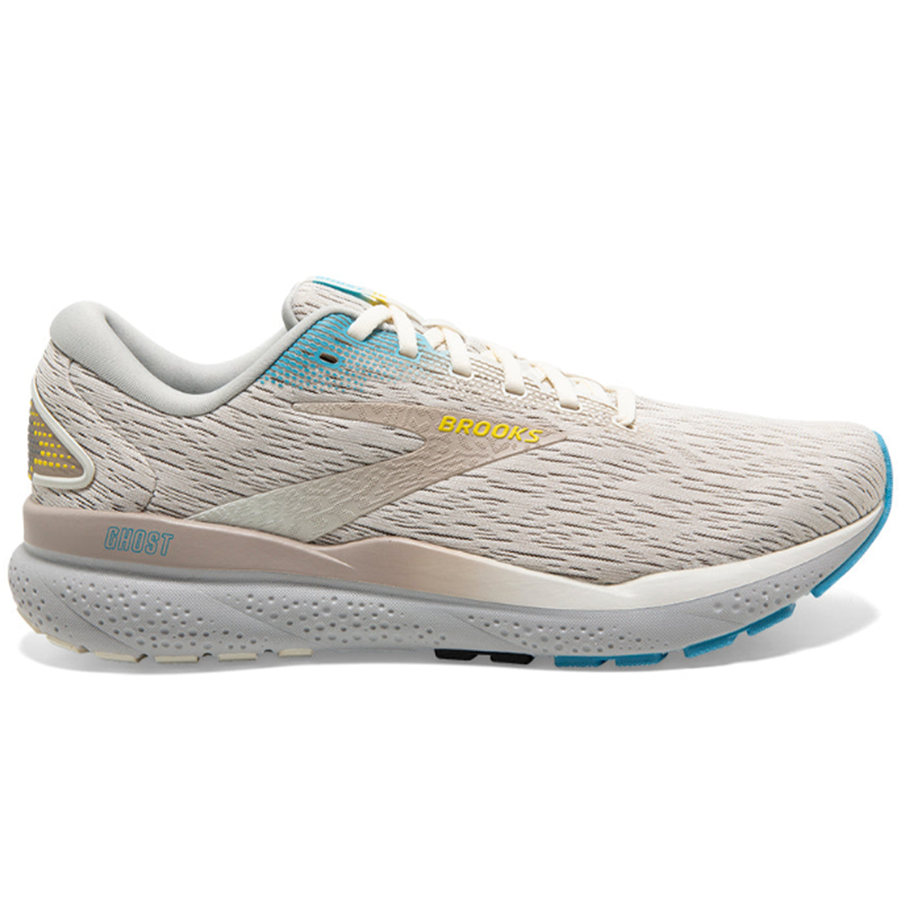 Men's Brooks Ghost 16, Coconut/Blue/Yellow, 10.5 D Medium