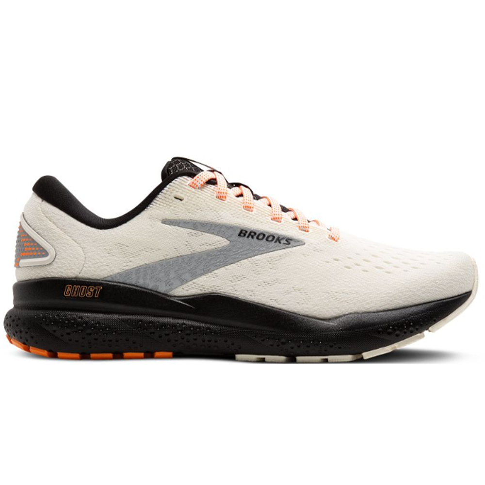 Men's Brooks Ghost 16, Ecru/Orange/Black, 7.5 D Medium