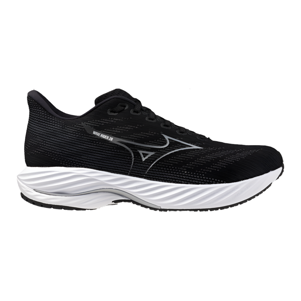 Men's Mizuno Wave Rider 28, Black/Silver, 9.5 D Medium