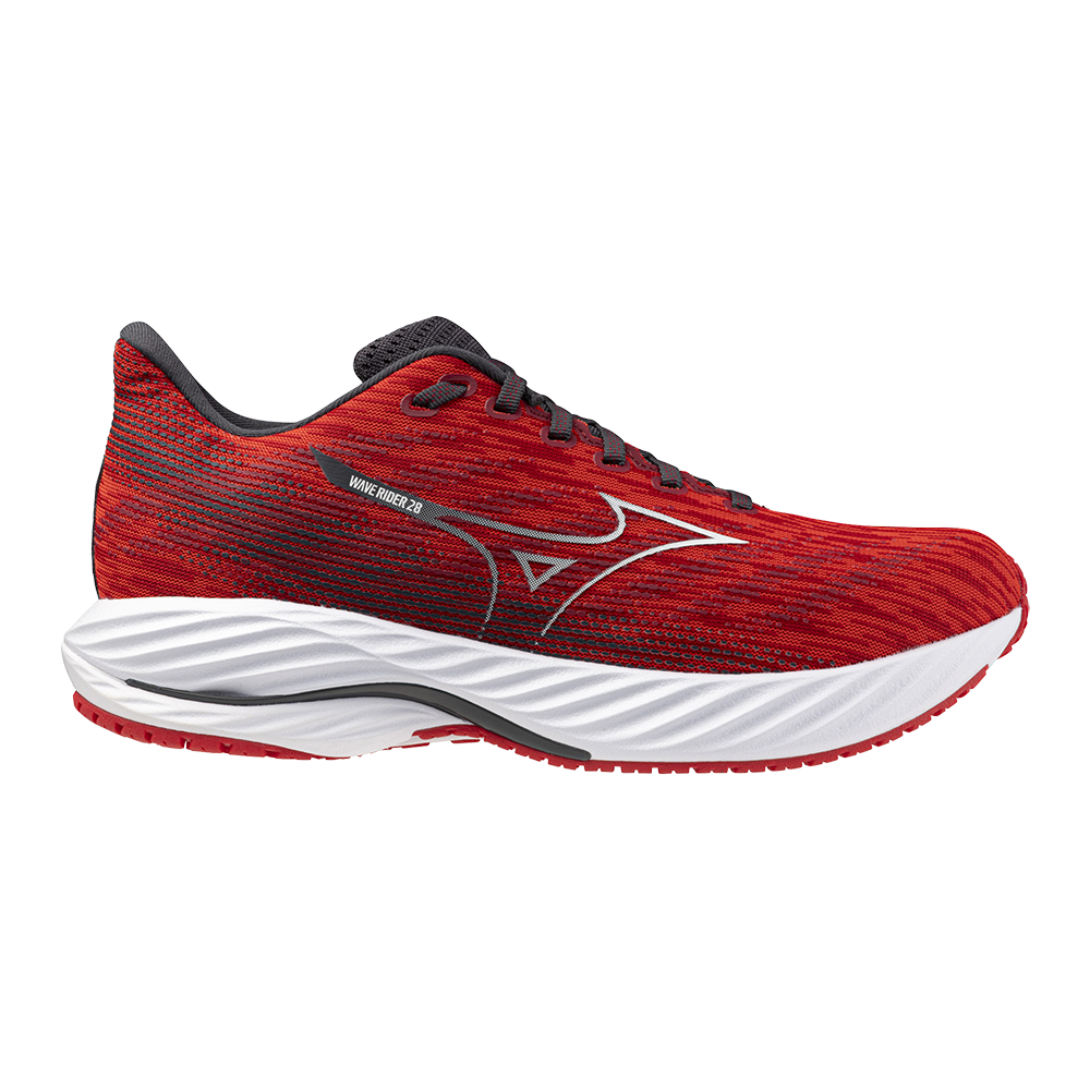 Men's Mizuno Wave Rider 28, High Risk Red/White, 10 D Medium