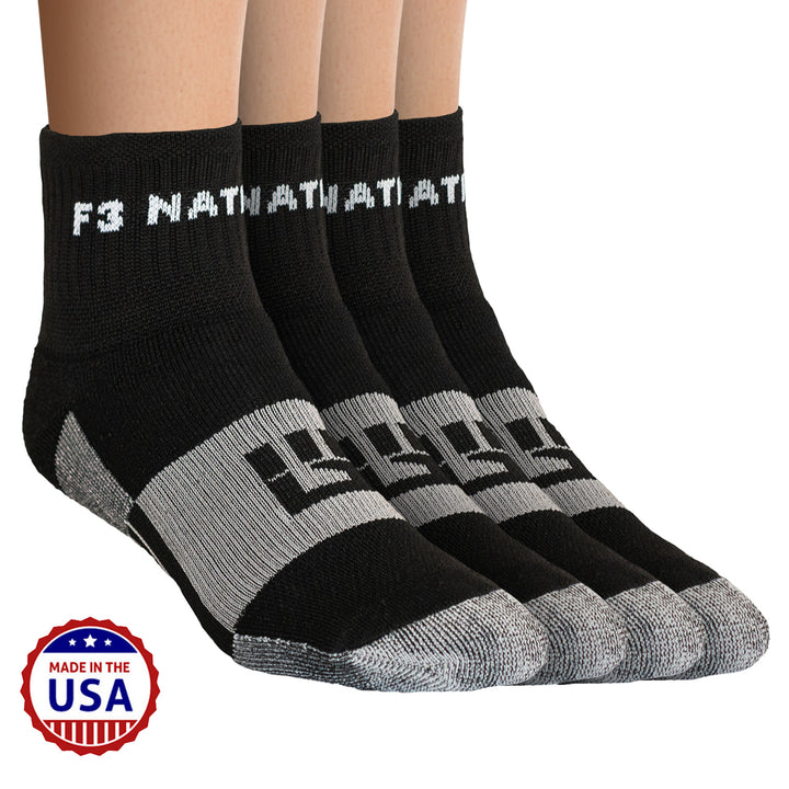 CLEARANCE ITEM - Size SMALL  F3 Nation MudGear Quarter (¼) Crew Socks (2-pair pack)