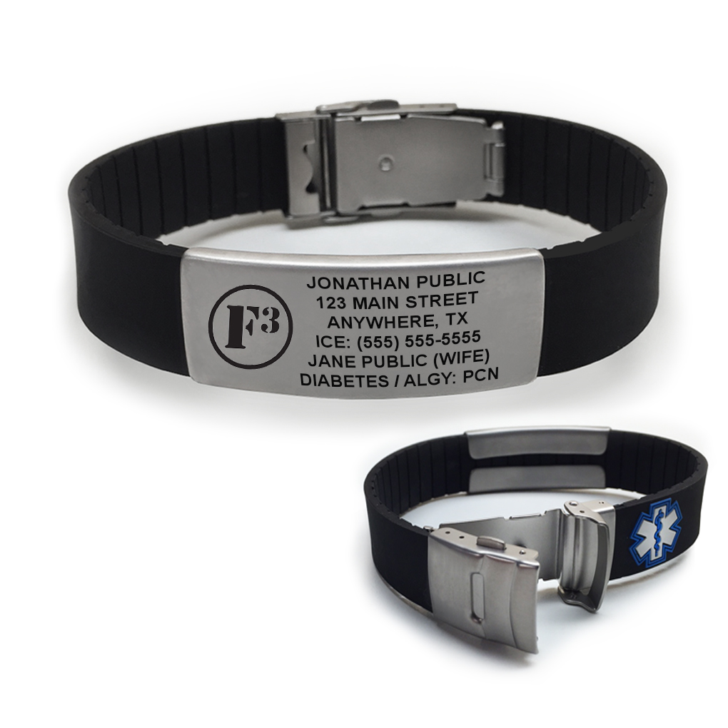 F3 Logo Custom Sport Medical Alert ID Bracelet - Made to Order