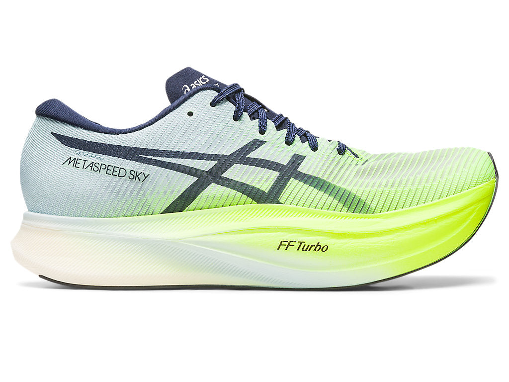 Men's Asics Metaspeed Sky+, Hazard Green/Sky, 10.5 D Medium
