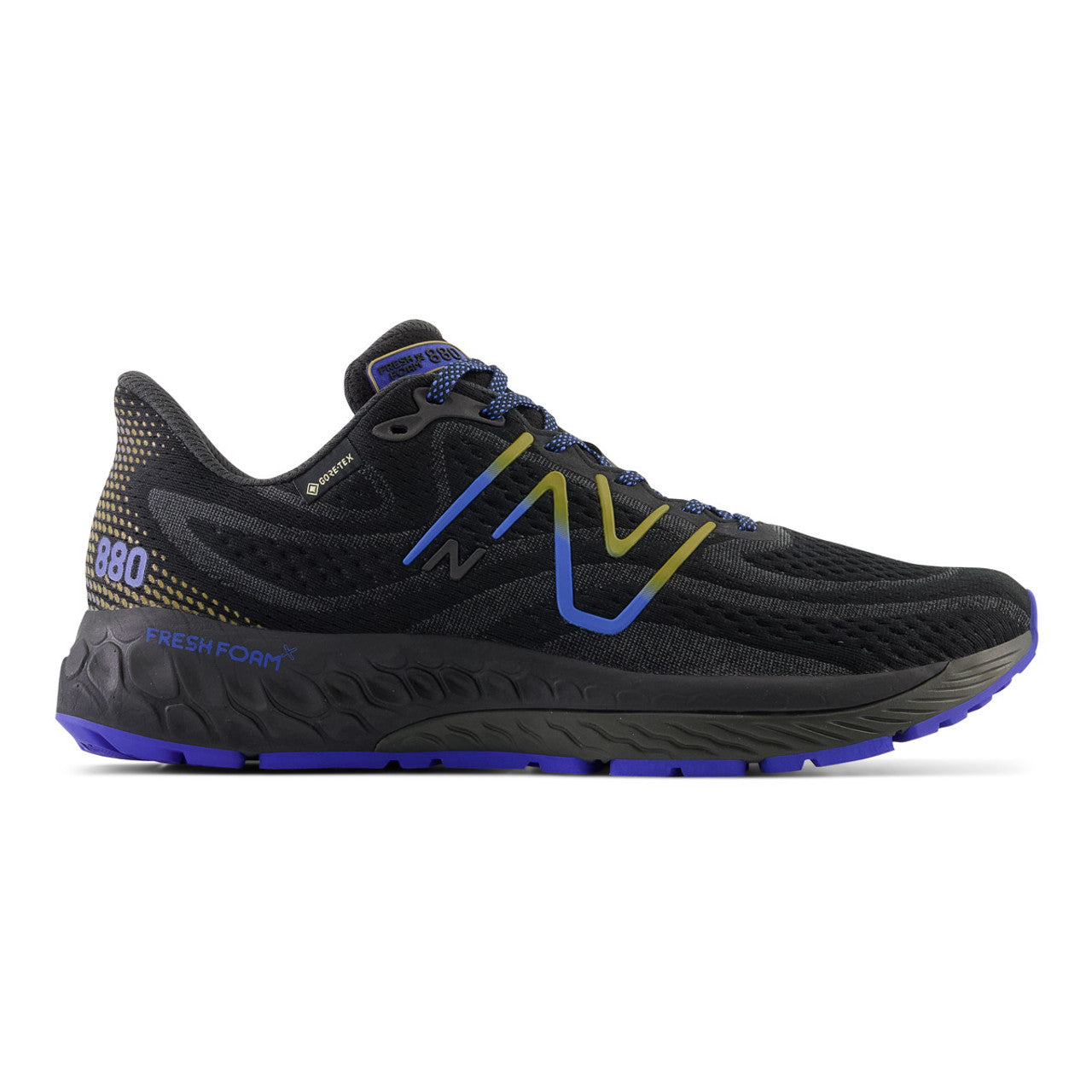 Men's New Balance Fresh Foam X 880v12 GTX, Black/Marine Blue, 12 D Medium