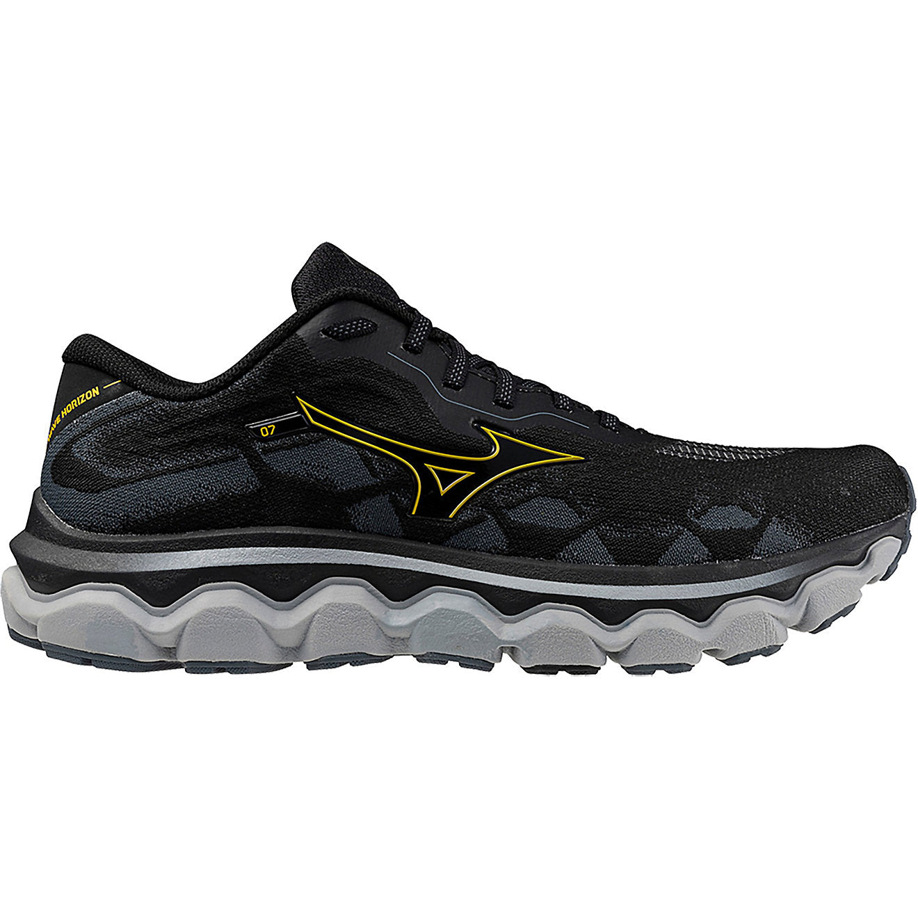 Men's Mizuno Wave Horizon 7, Black/Citrus, 11.5 2E Wide