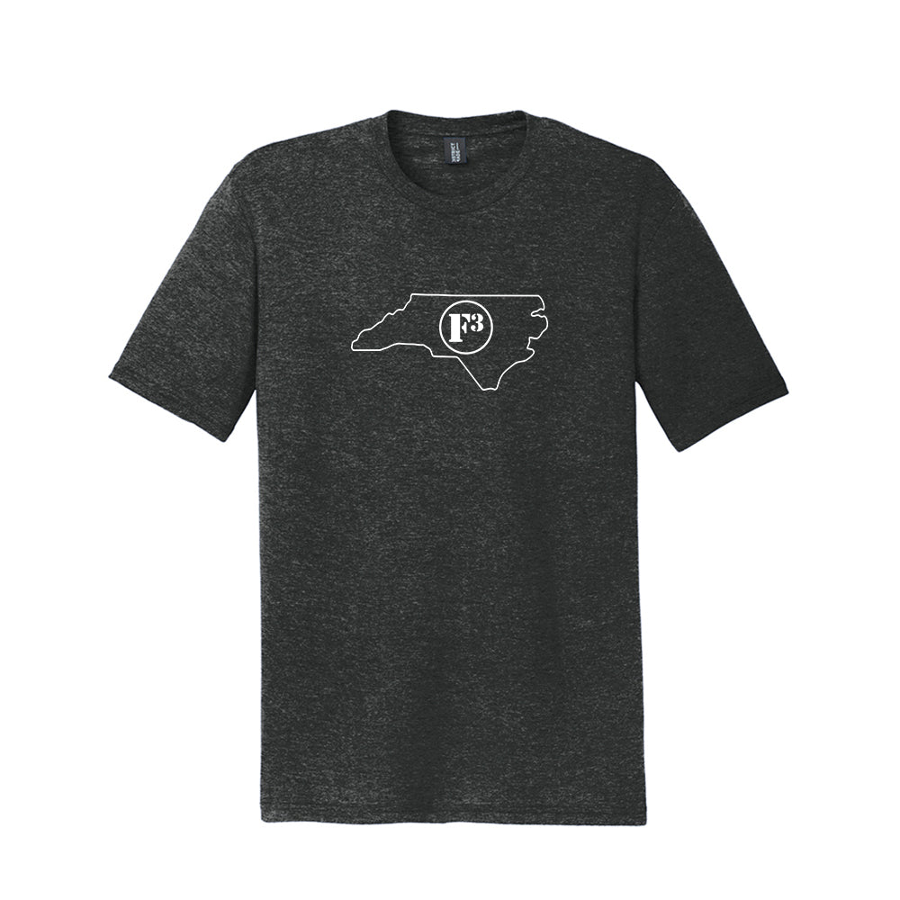 CLEARANCE ITEM - F3 North Carolina Outline DTF Logo - USA Made Tri-Blend Tee (Heather Black/XL)