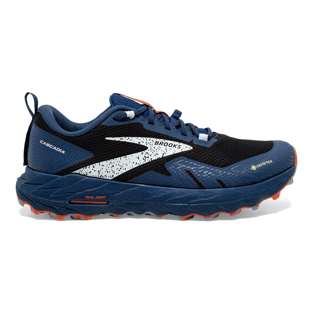 Men's Brooks Cascadia 17 GTX, Black/Blue/Firecracker, 7 D Medium