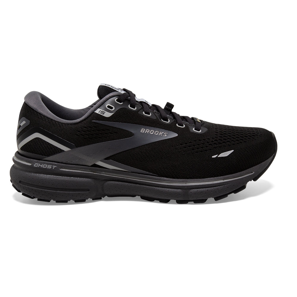 Men's Brooks Ghost 15 GTX, Black/Blackened Pearl/Alloy, 9 D Medium