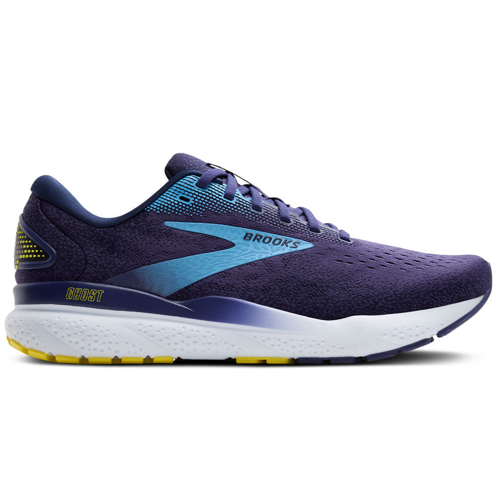 Men's Brooks Ghost 16, Blue/Bonnie Blue/Yellow, 12.5 D Medium