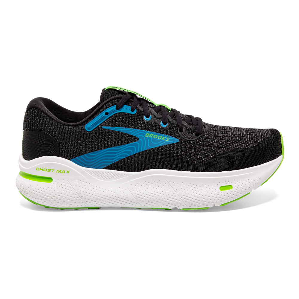 Men's Brooks Ghost Max, Black/Atomic Blue/Jasmine, 8.5 2E Wide