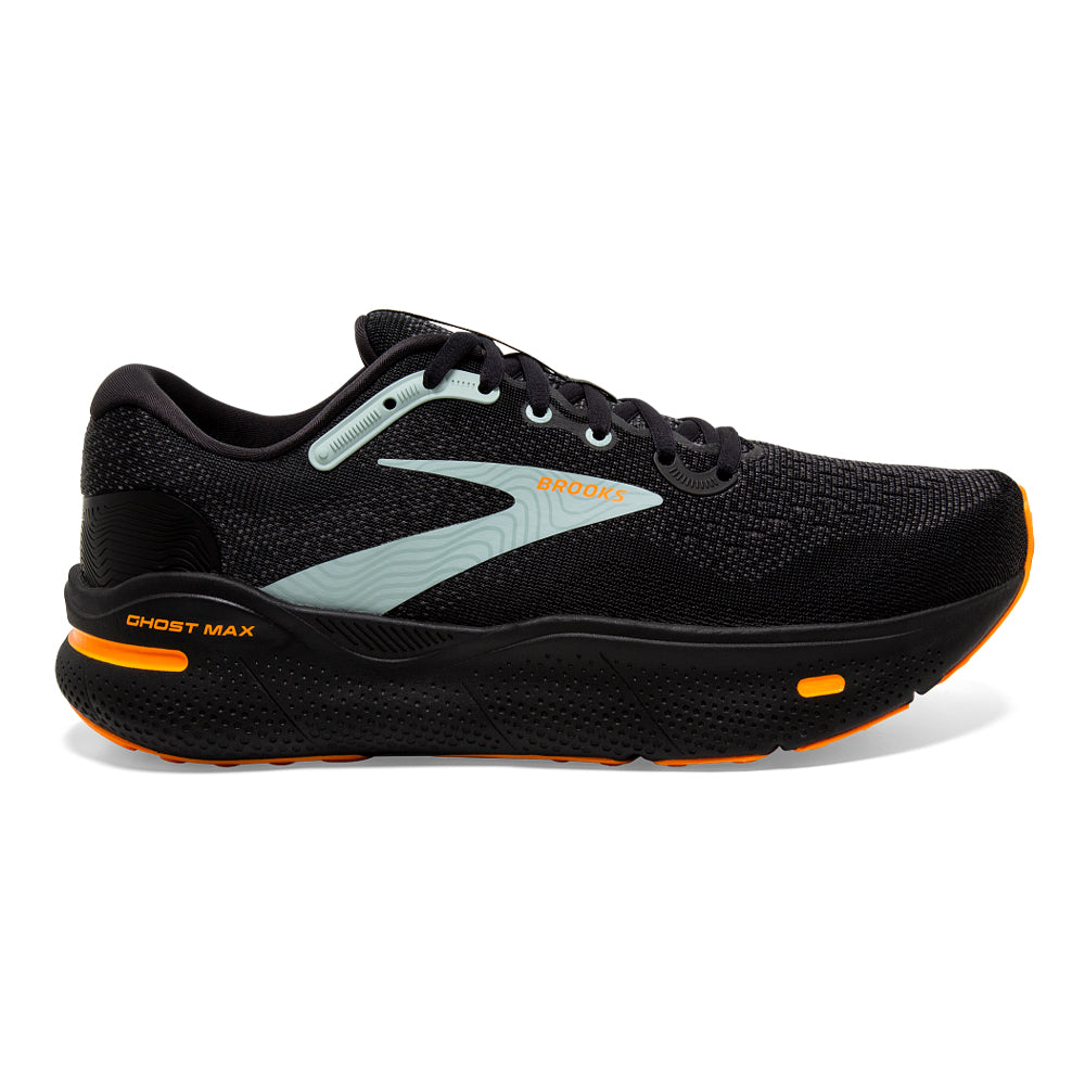 Men's Brooks Ghost Max, Black/Orange/Cloud Blue, 8 D Medium