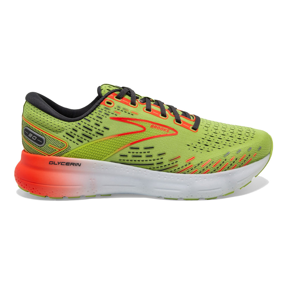 Men's Brooks Glycerin 20, Lime/Red/Ebony, 7.5 D Medium