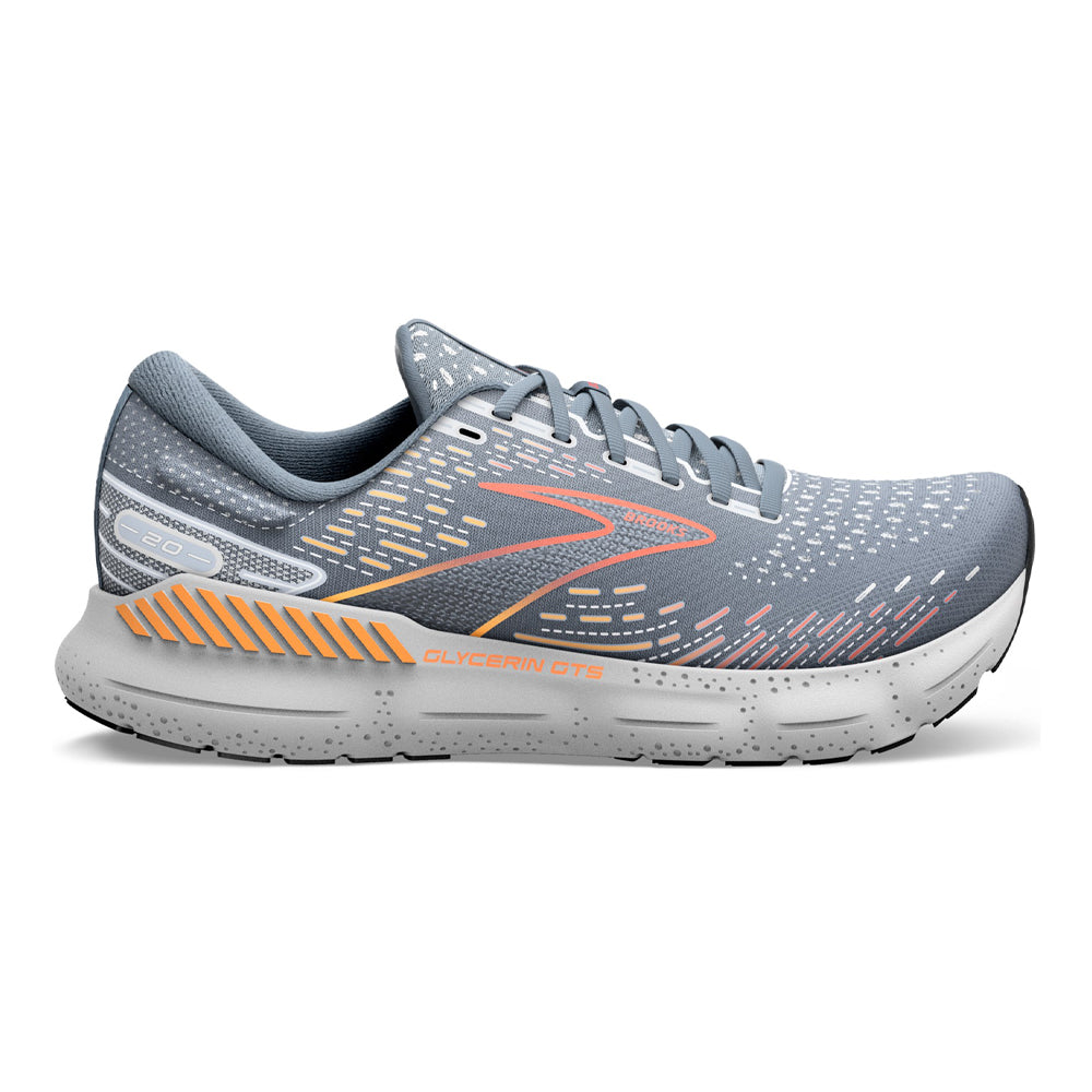 Men's Brooks Glycerin GTS 20, Grey/Chili Oil/Orange, 9 D Medium
