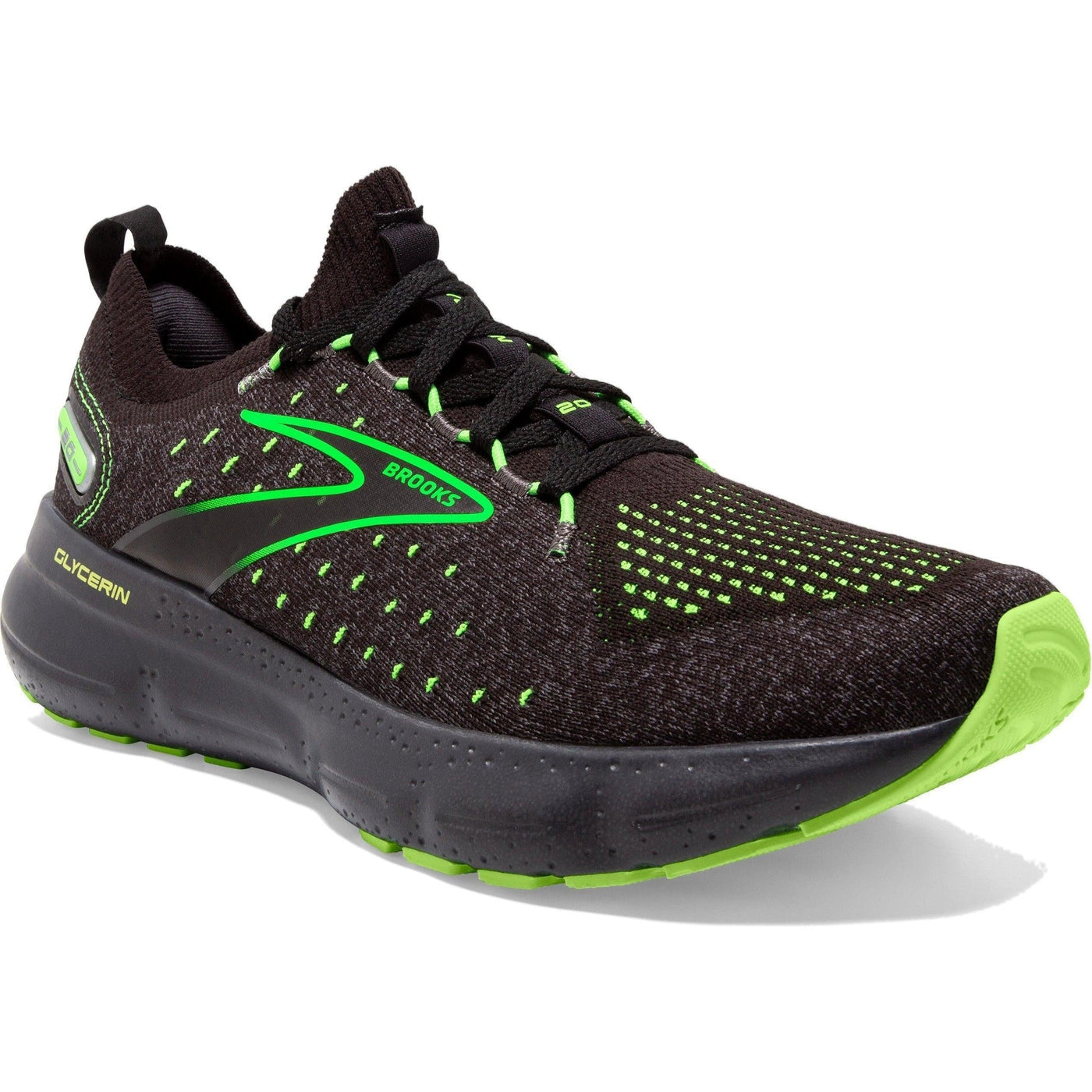 Men's Brooks Glycerin StealthFit 20, Black/Pearl/Green Gecko, 10 D Medium