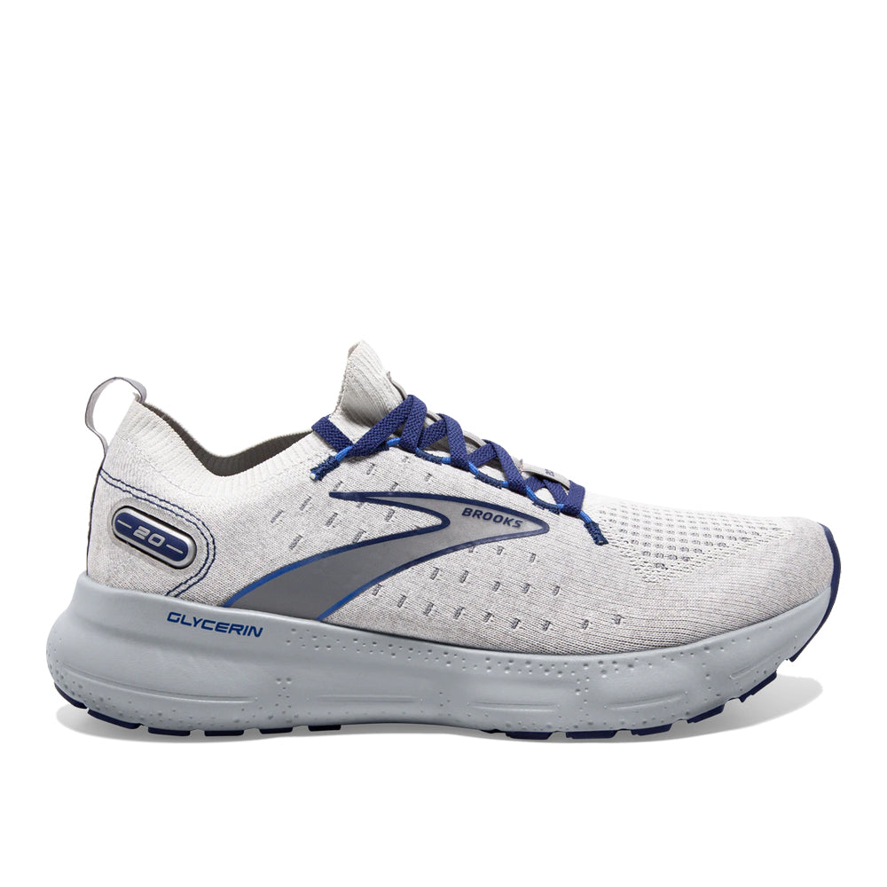 Men's Brooks Glycerin StealthFit 20, Oyster/Alloy/Blue Depths, 15 D Medium