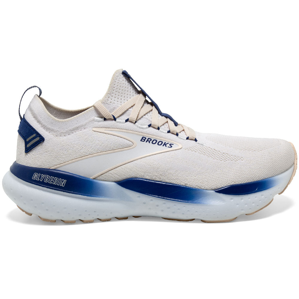 Men's Brooks Glycerin StealthFit 21, White/Marshmallow/Blue, 7 D Medium