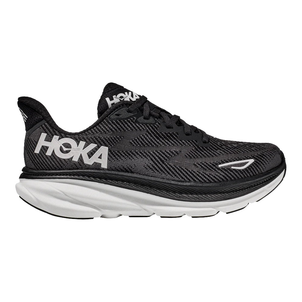 Men's Hoka Clifton 9, Black/White, 9.5 D Medium