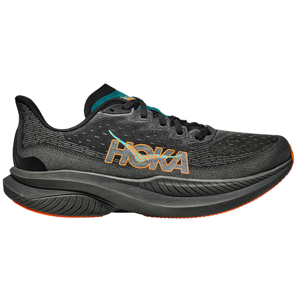 Men's Hoka Mach 6, Black/Electric Tangerine, 13 D Medium