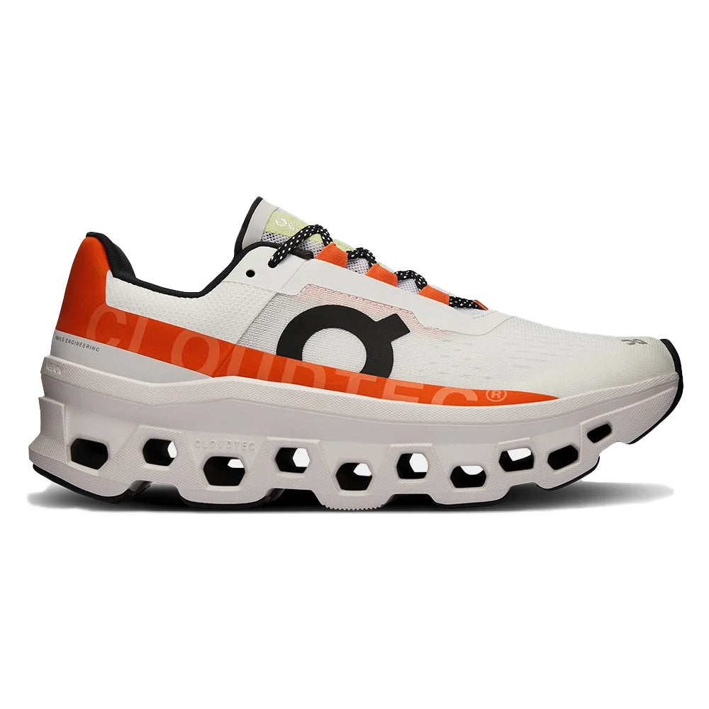 Men's On Cloudmonster, Undyed-White/Flame, 12 D Medium
