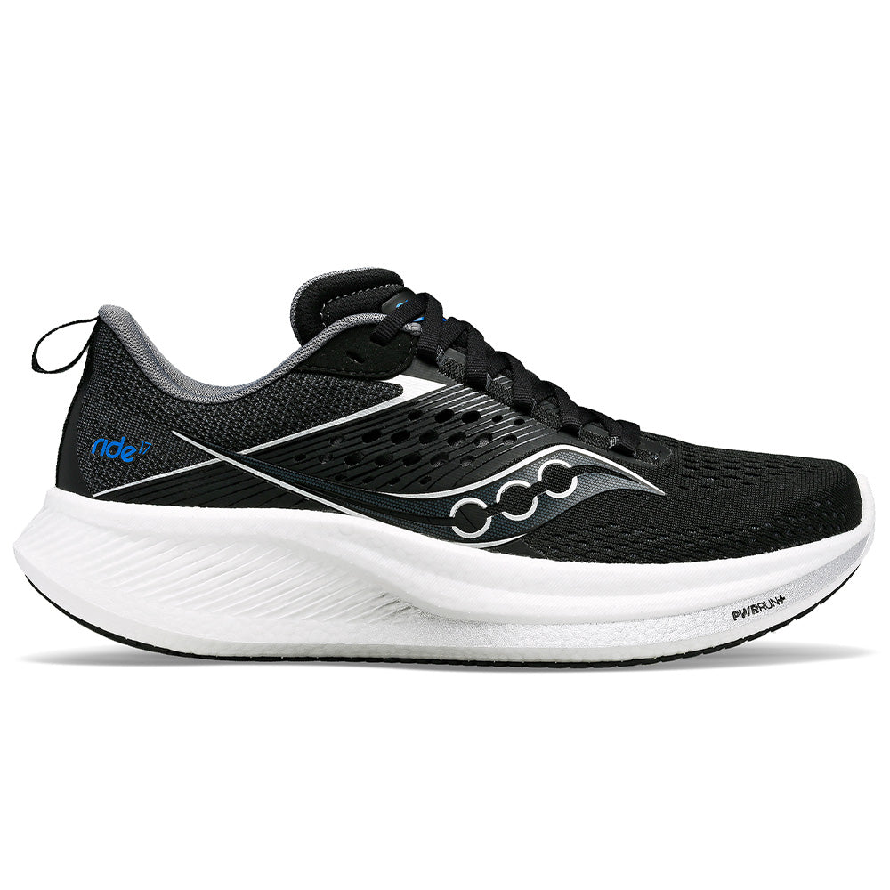 Men's Saucony Ride 17, Black/White, 11 2E Wide