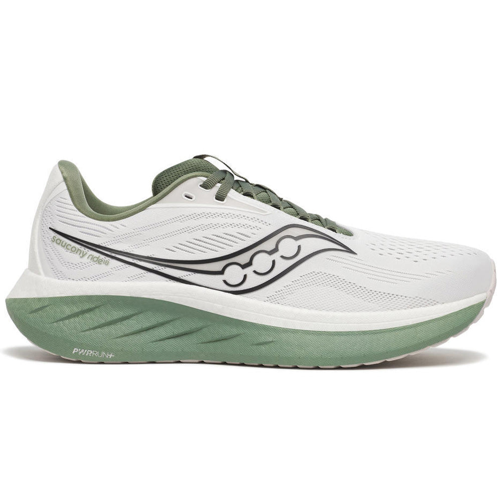 Men's Saucony Ride 18, White/Olivine, 13 D Medium